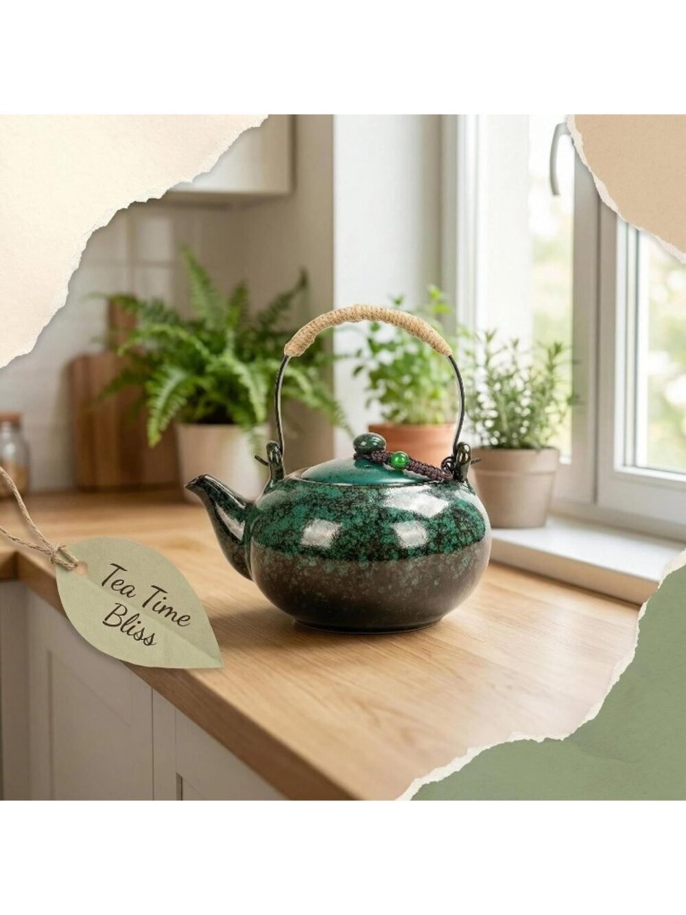 Japanese Ceramic Kitchen Tea Pot 25oz 750ml Pine Green Stainless Steel Infuser - Picture 5 of 5